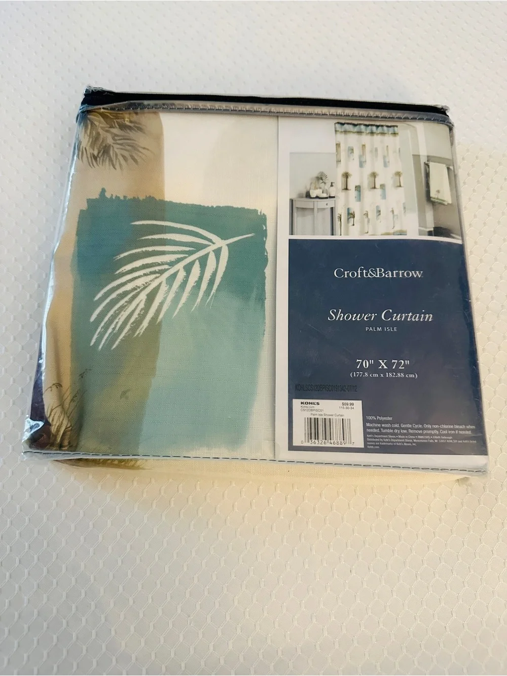 NWT Tropical Palm Isle Shower Curtain in Cream Brown and Blue